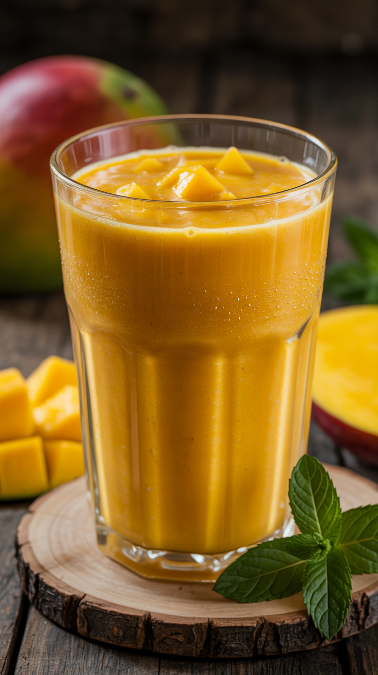 Mango Smoothie with Flaxseed - mango smoothie glass