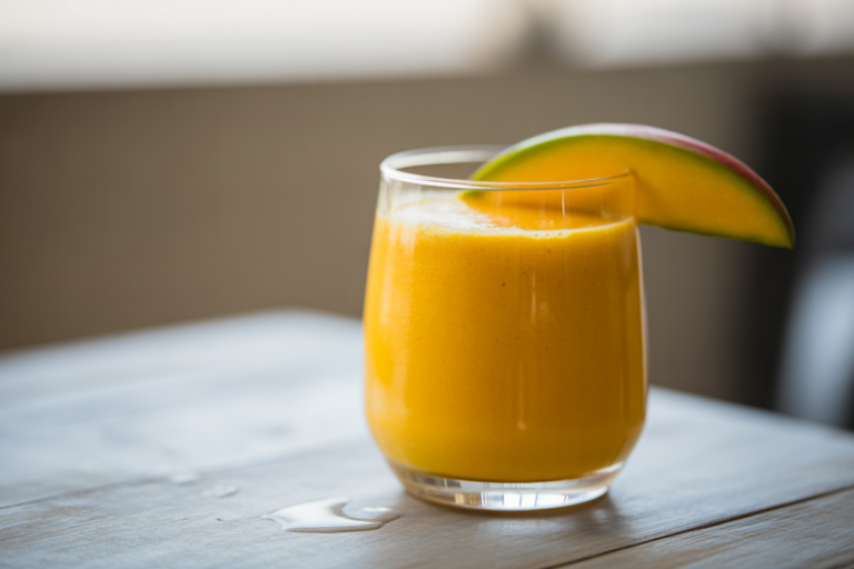 Mango Smoothie with Frozen Fruit - mango smoothie glass
