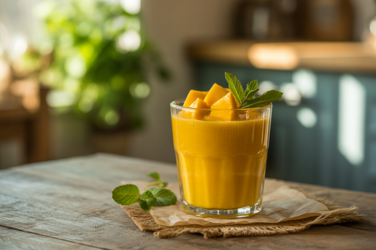 Mango Smoothie with Honey - mango smoothie glass