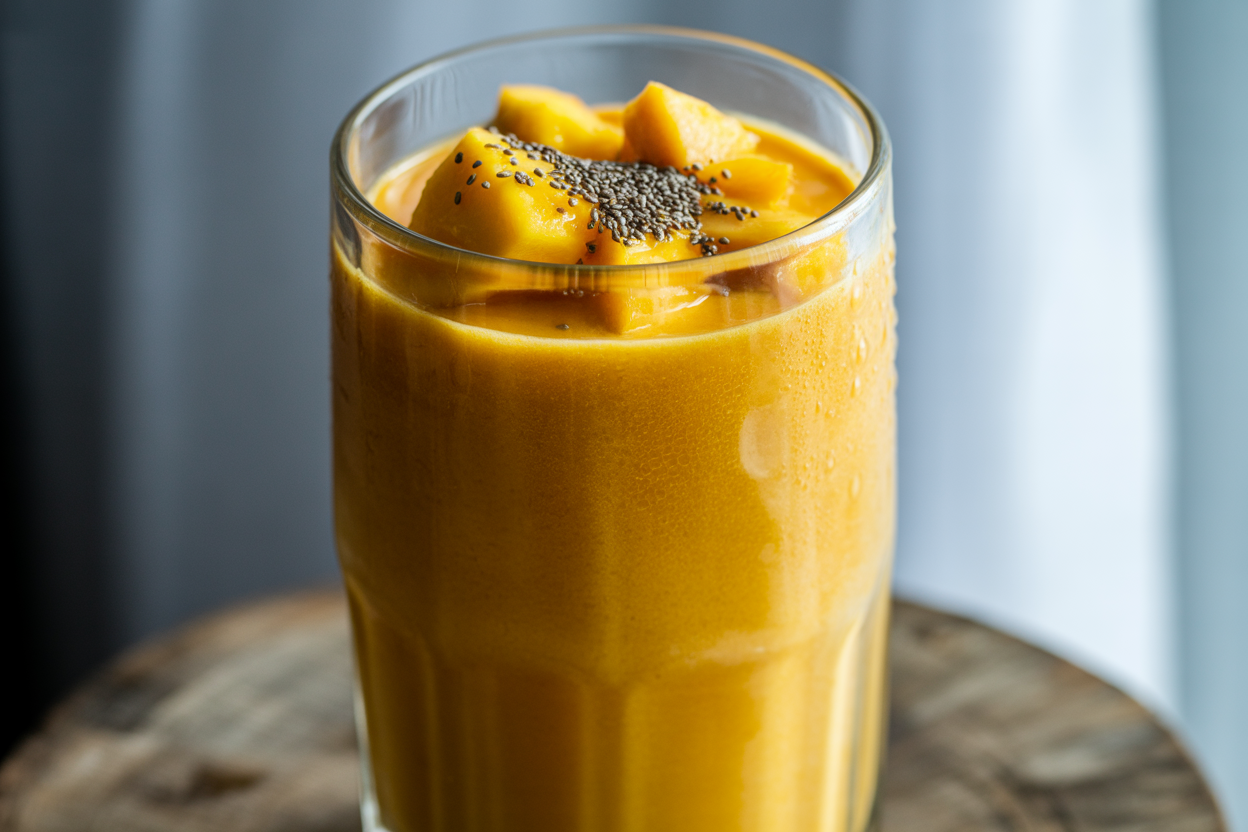Mango Smoothie with Oats - mango smoothie glass