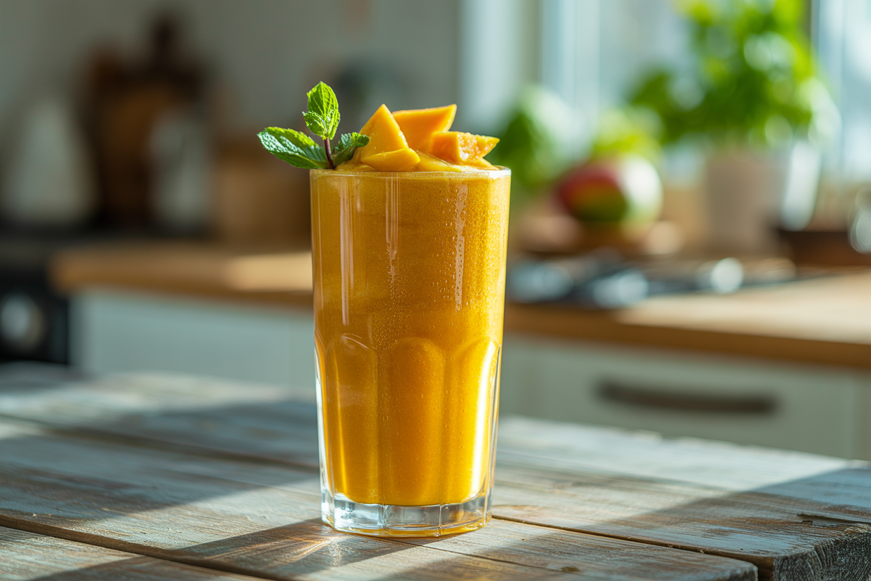 Mango Smoothie with Water - mango smoothie glass