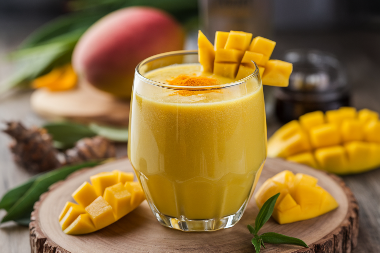 Mango Turmeric Ginger Smoothie for a Golden Morning Boost - mango turmeric smoothie glass