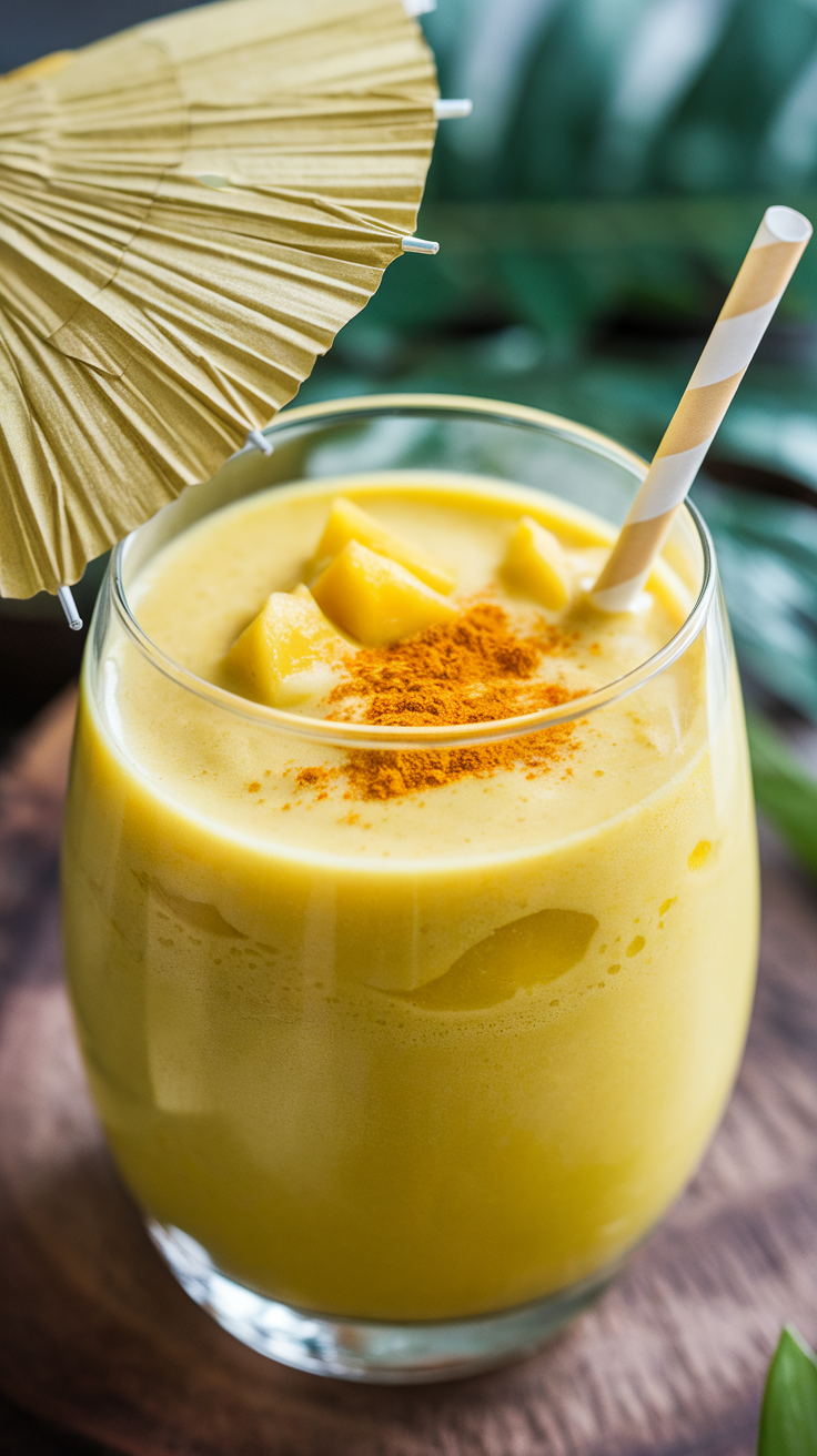 Mango Turmeric Ginger Smoothie for a Golden Morning Boost - mango turmeric smoothie pour