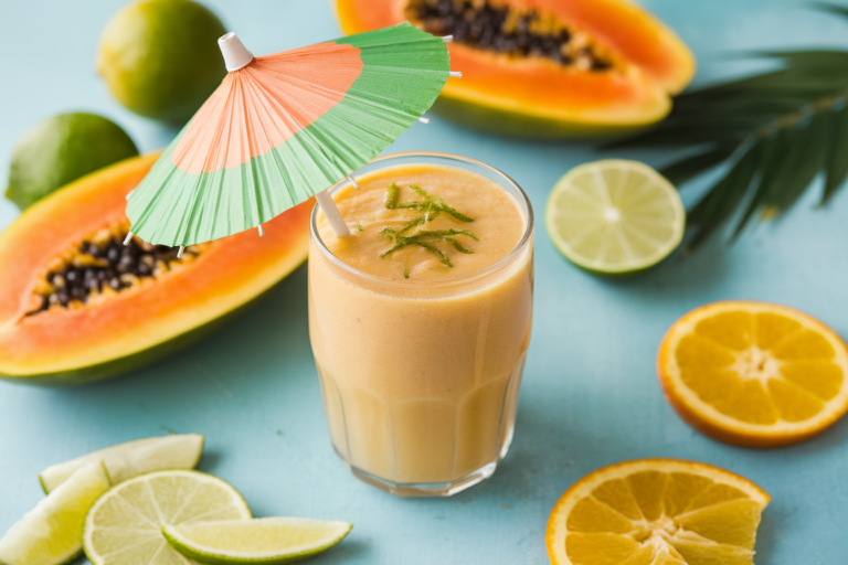 Papaya Lime Smoothie for a Tropical Summer Glow - papaya lime smoothie glass