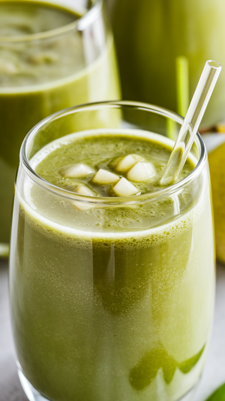 Pear Spinach Smoothie That’s Mild, Creamy, and Easy to Love - pear spinach smoothie close-up