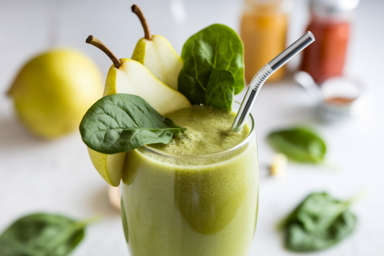 Pear Spinach Smoothie That’s Mild, Creamy, and Easy to Love - pear spinach smoothie glass
