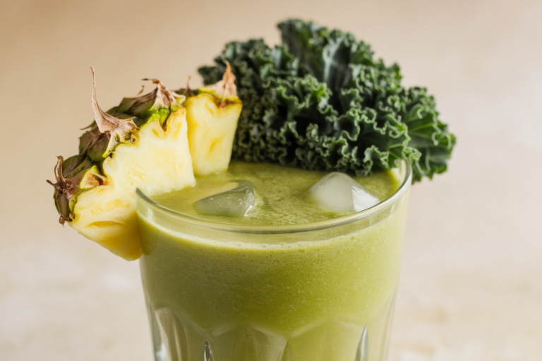 Pineapple Kale Coconut Smoothie for a Tropical Green Breakfast - pineapple kale smoothie glass