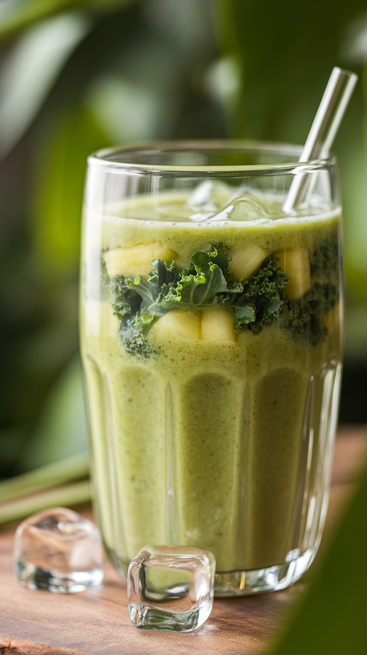 Pineapple Kale Coconut Smoothie for a Tropical Green Breakfast - pineapple kale smoothie jar