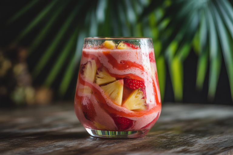 Pineapple Strawberry Smoothie That Looks Like Summer and Tastes Even Better - pineapple strawberry smoothie glass