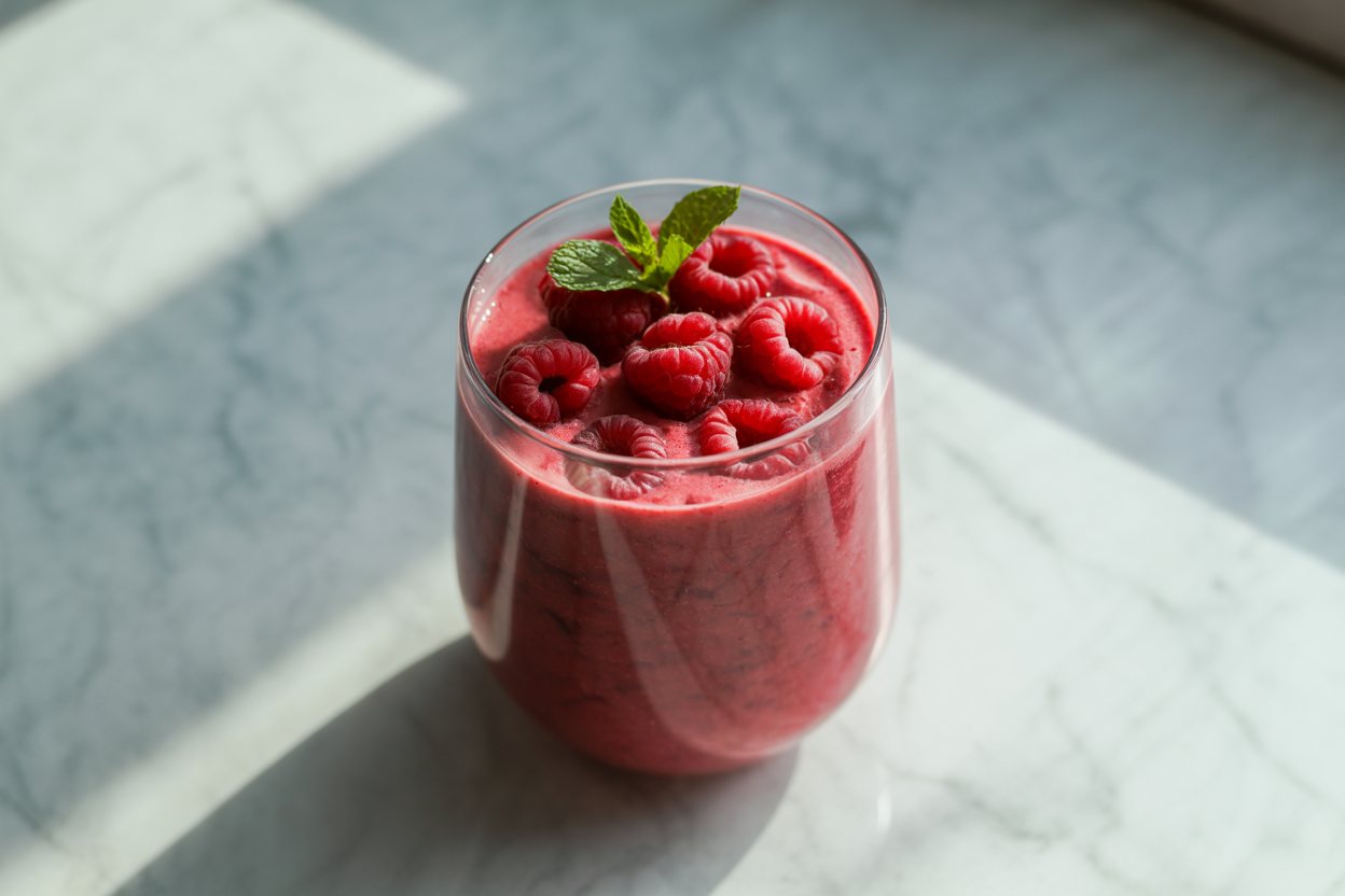 Raspberry Coconut Water Smoothie for a Light Summer Hydration Boost - raspberry smoothie glass