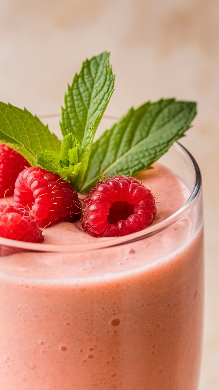 Raspberry Peach Smoothie That’s Sweet, Creamy, and So Easy - raspberry peach smoothie close-up