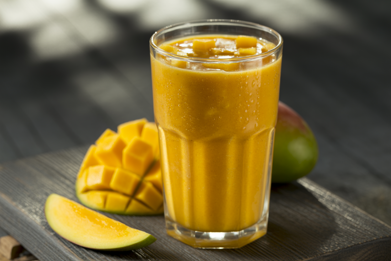 Simple Mango Smoothie with Yogurt - mango smoothie in glass