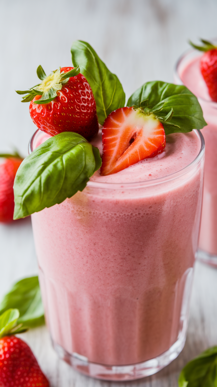 Strawberry Basil Smoothie for a Fresh Garden-Inspired Breakfast - strawberry basil smoothie blender