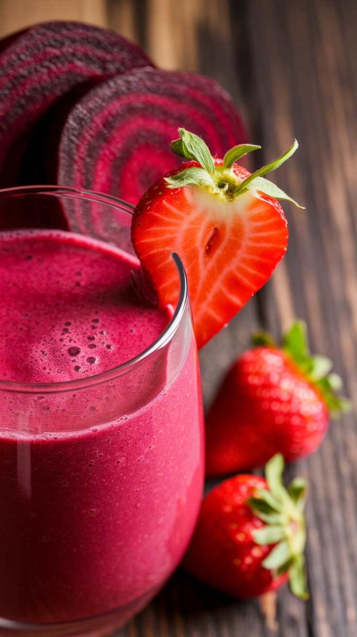 Strawberry Beet Smoothie That’s Bright, Creamy, and Beautiful - strawberry beet smoothie close-up