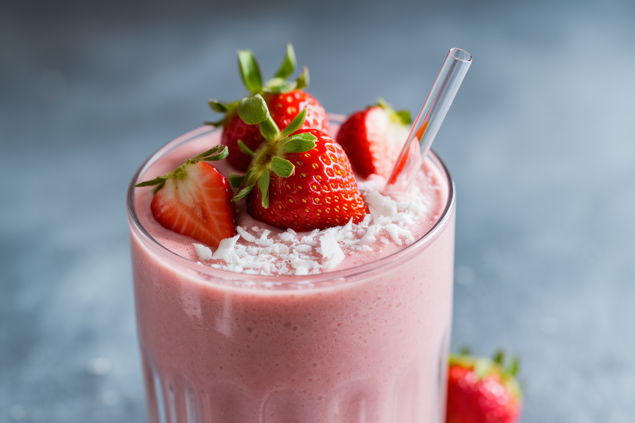 Strawberry Coconut Milk Smoothie for a Creamy Summer Snack - strawberry coconut smoothie glass