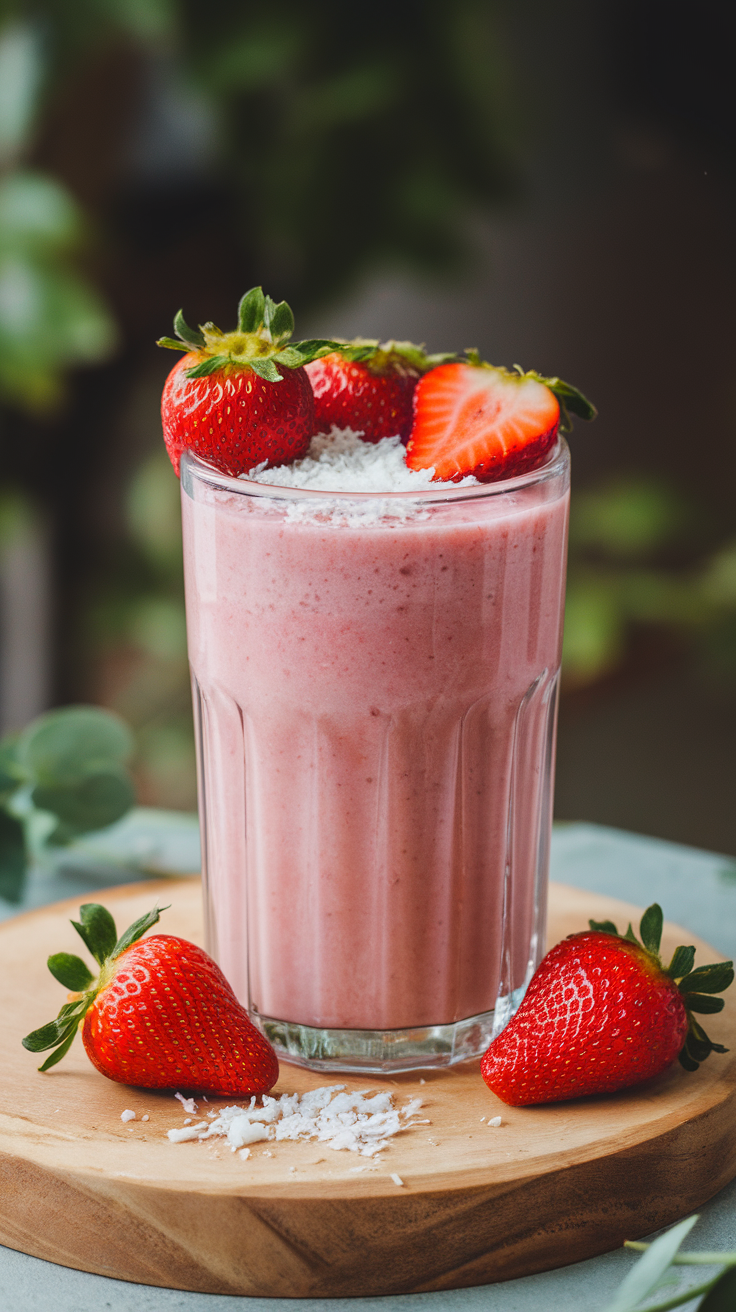 Strawberry Coconut Milk Smoothie for a Creamy Summer Snack - strawberry coconut smoothie glasses