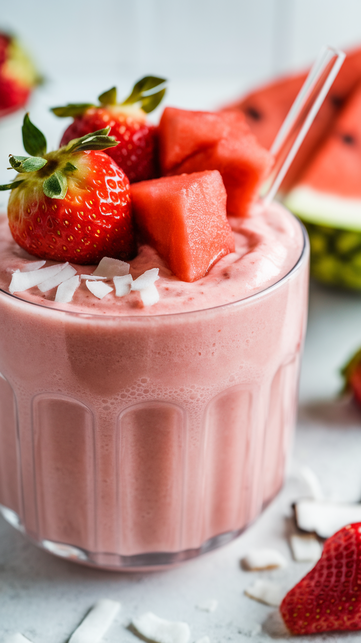 Strawberry Watermelon Coconut Smoothie for a Pretty Summer Sip - strawberry watermelon coconut smoothie