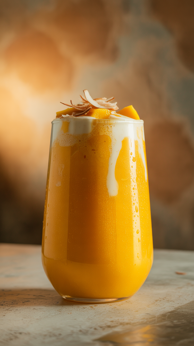 Tropical Mango Smoothie - mango smoothie in blender