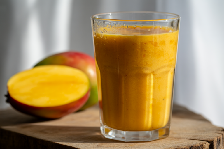 Vegan Mango Smoothie - mango smoothie in glass
