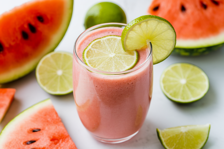 Watermelon Lime Slush Smoothie for a Frozen Summer Drink - watermelon lime smoothie glass