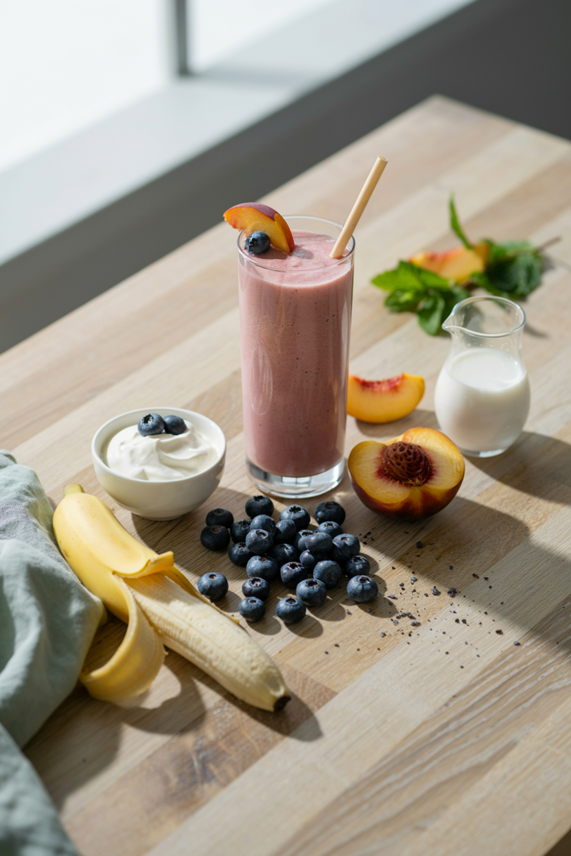 Blueberry Peach Yogurt Smoothie for Summer Breakfasts
