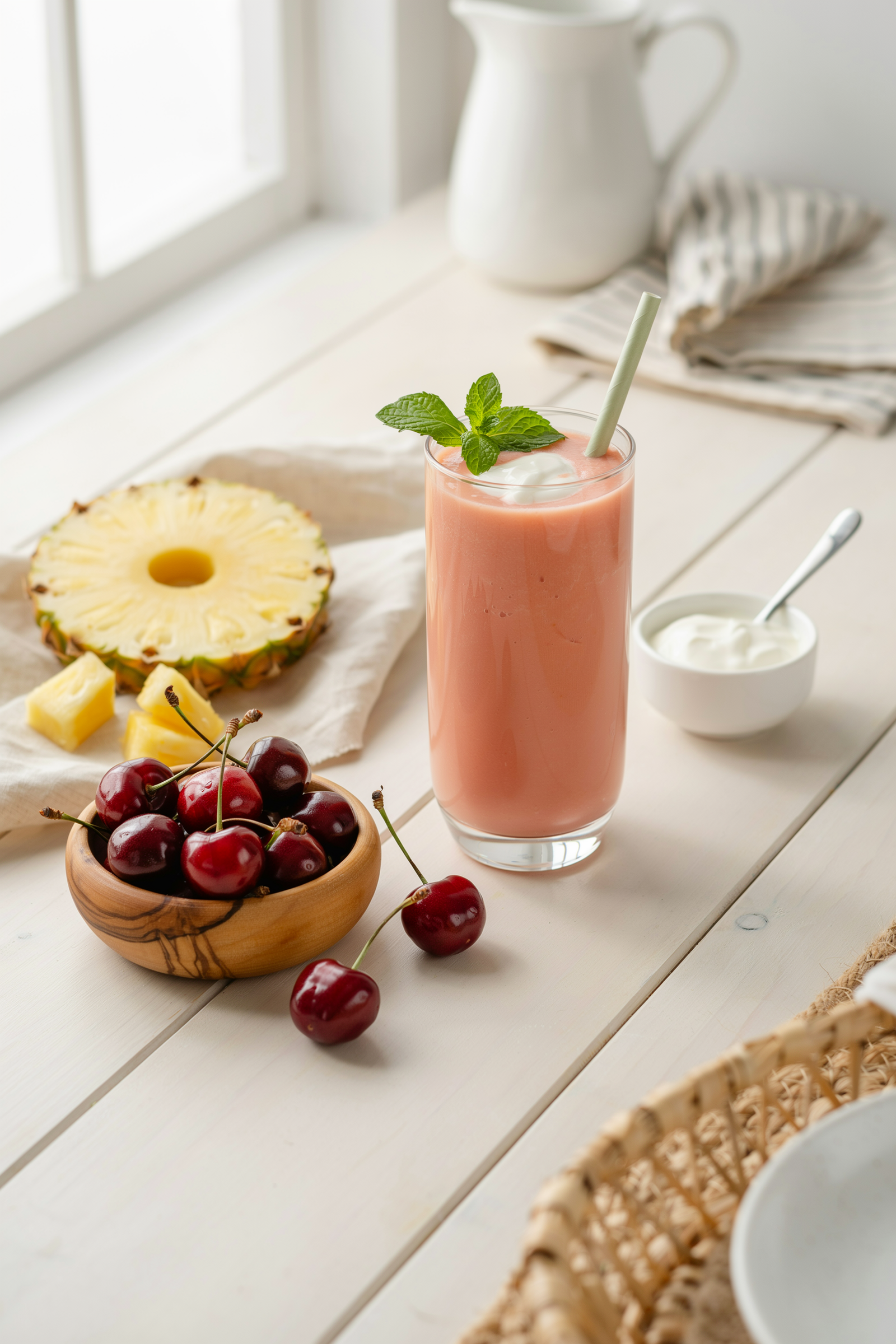 Cherry Pineapple Smoothie With Creamy Yogurt