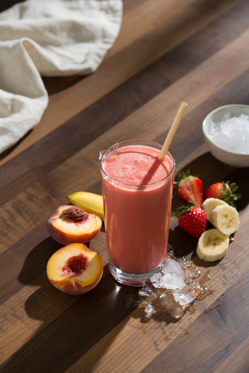 Frozen Peach Strawberry Smoothie for Hot Afternoons