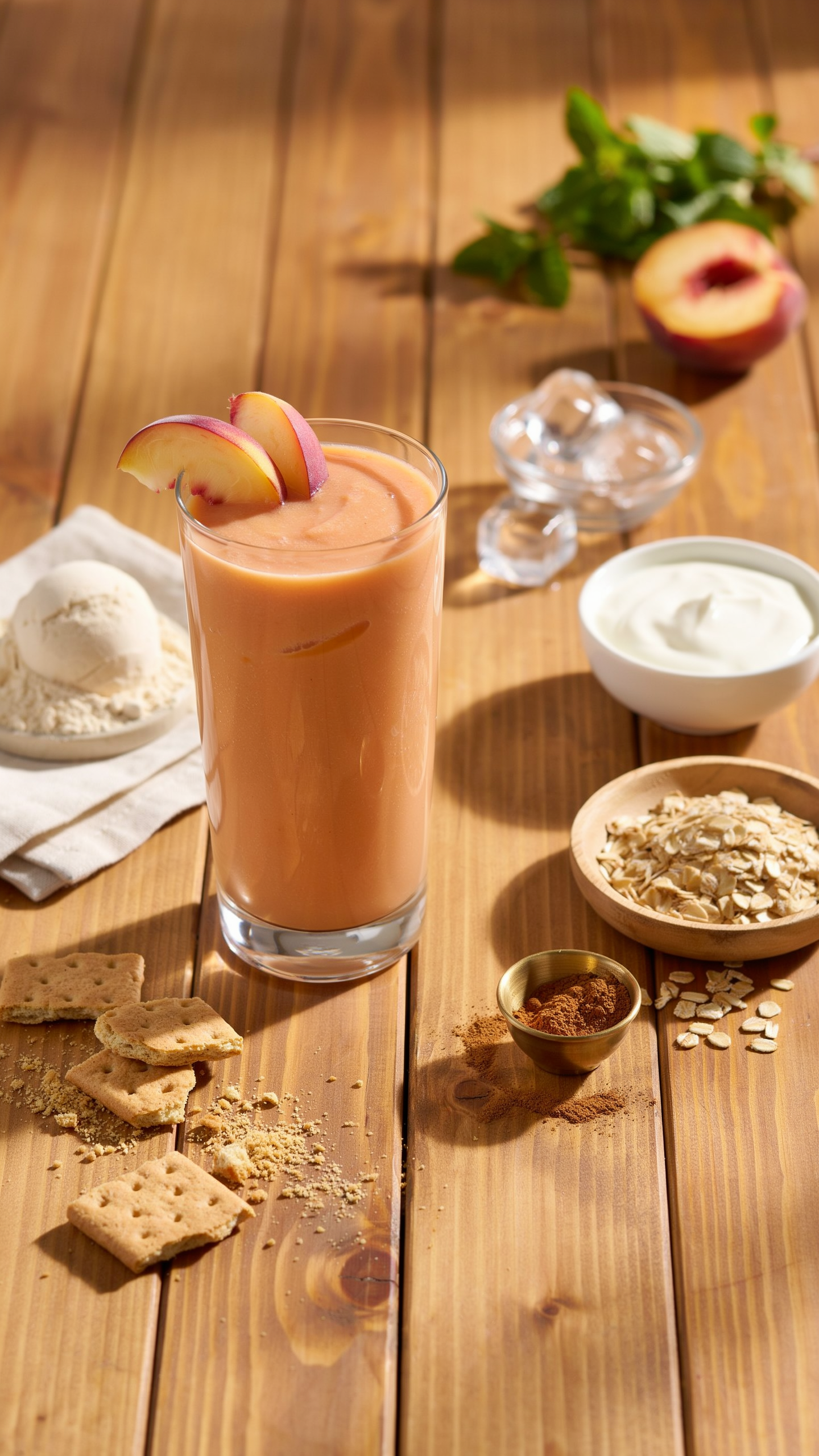 Peach Cobbler High-Protein Smoothie for Breakfast
