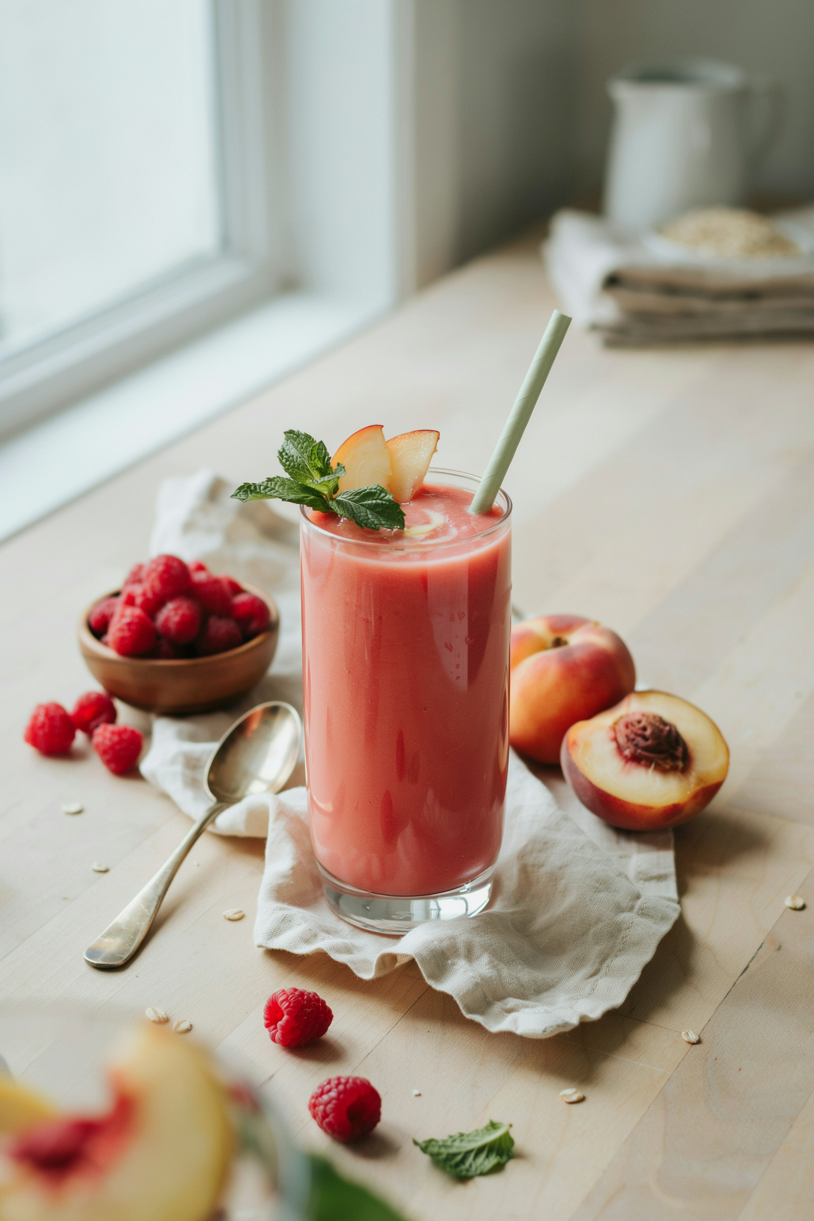 Peach Raspberry Smoothie That Tastes Like Dessert