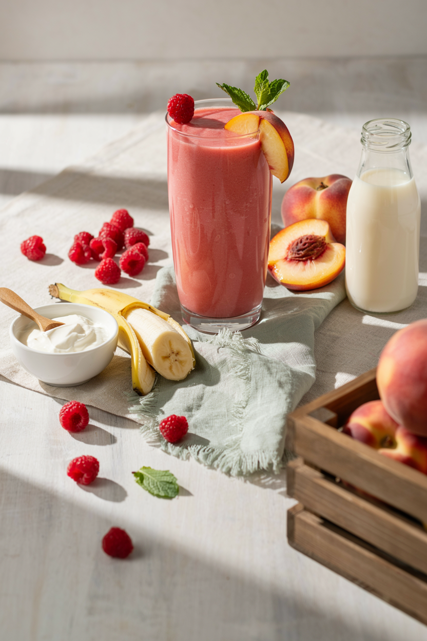 Raspberry Peach Smoothie With Greek Yogurt