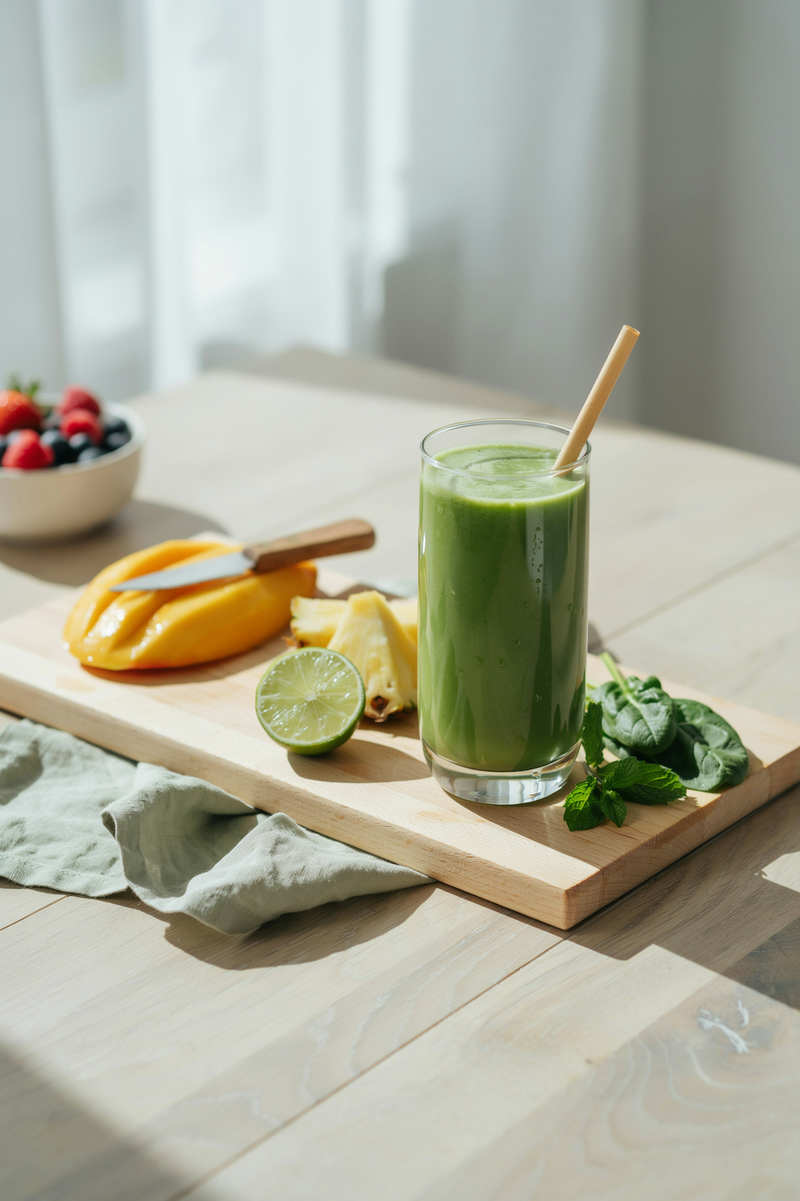 Tropical Green Smoothie With Mango and Pineapple