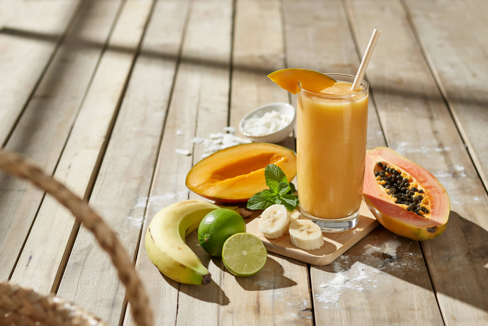 Tropical Mango Papaya Smoothie With Lime