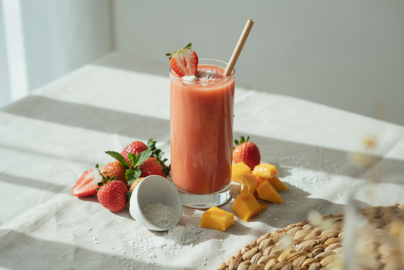 Tropical Strawberry Mango Coconut Smoothie