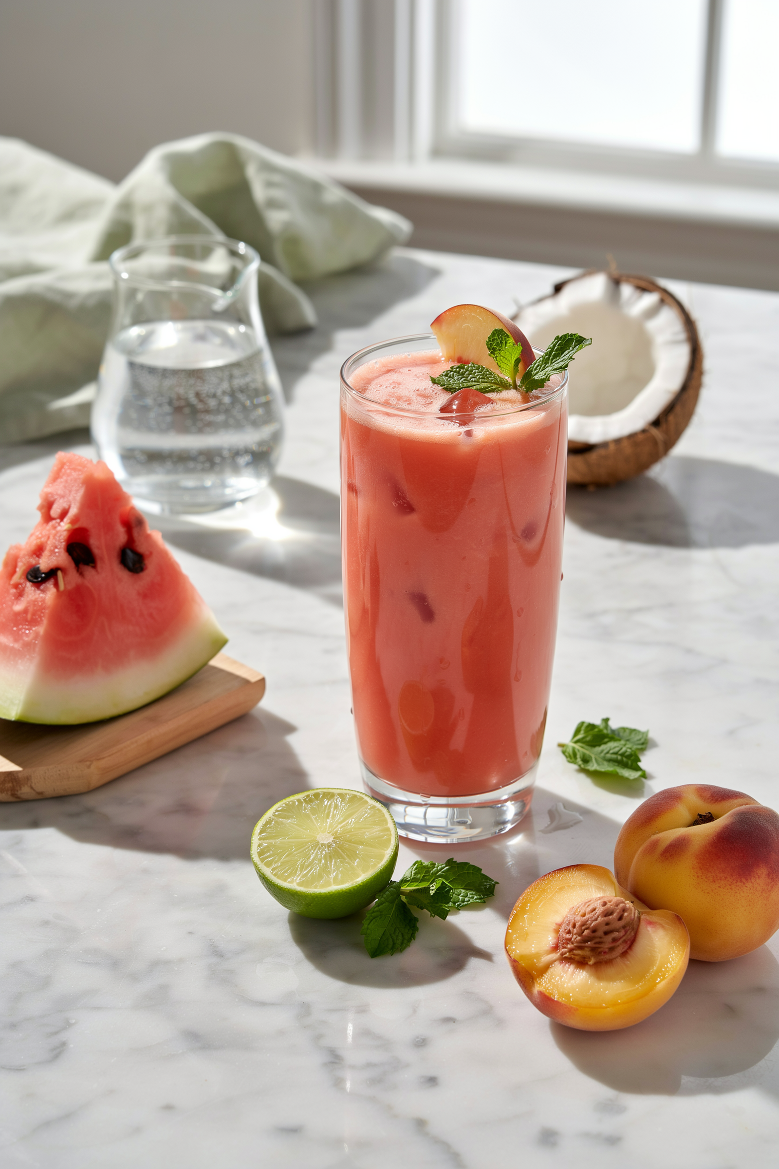 Watermelon Peach Smoothie With Coconut Water