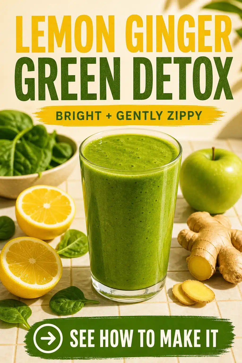 Lemon Ginger Green Detox Smoothie With Spinach
