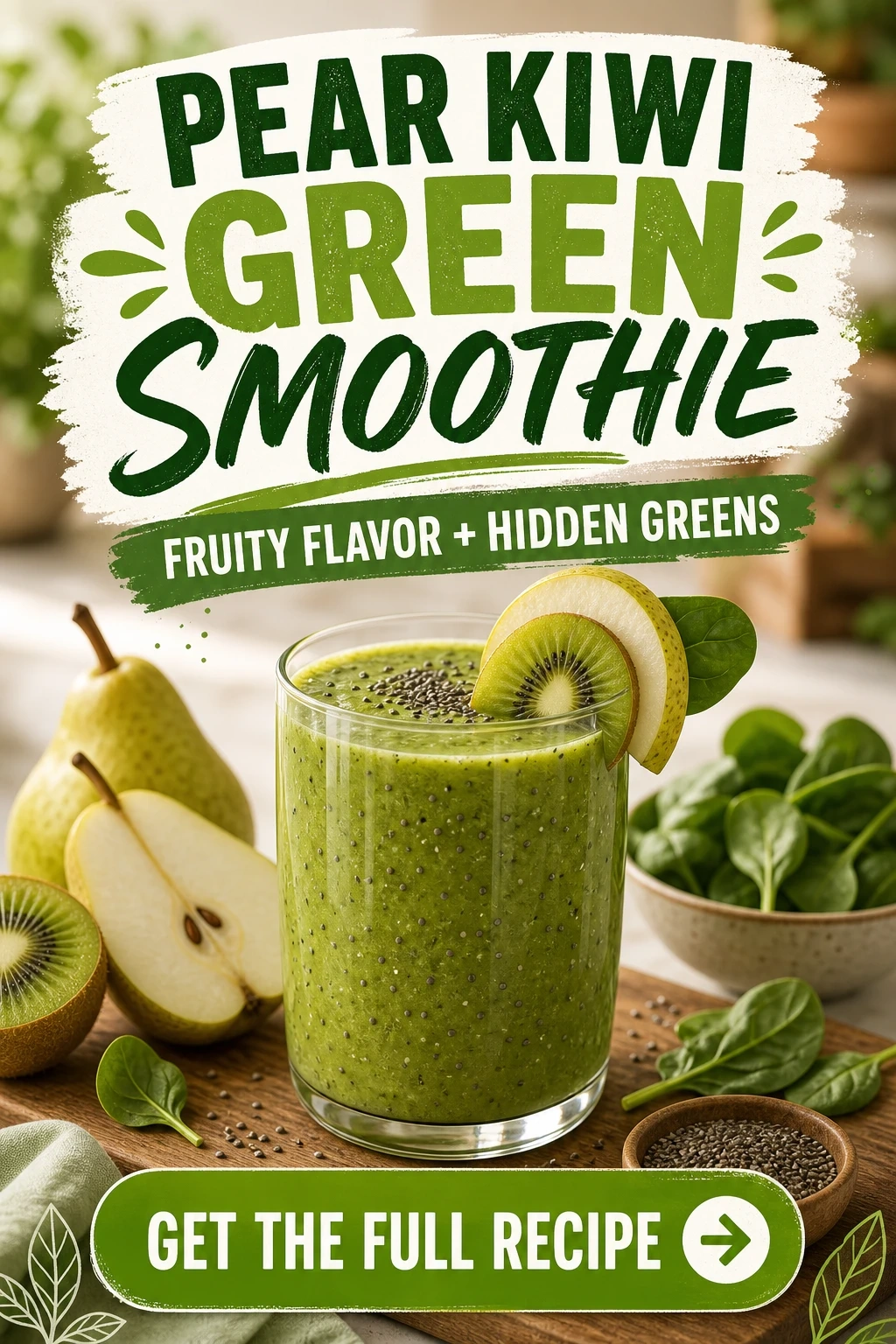 Pear Kiwi Green Smoothie With Chia Seeds