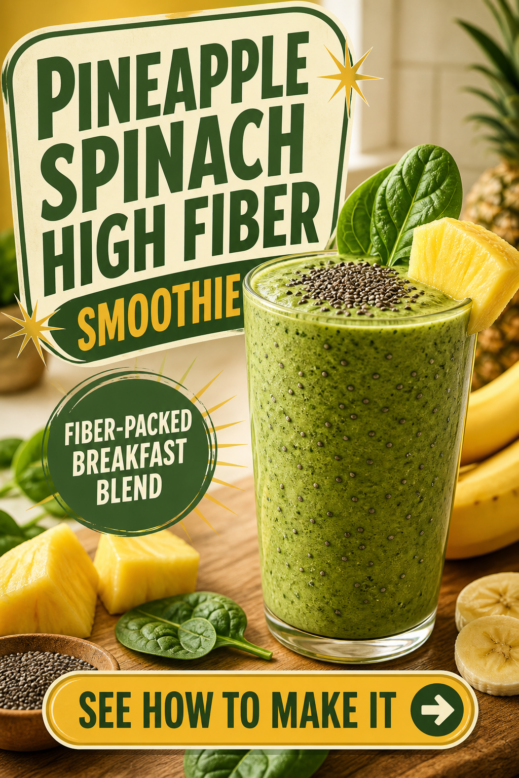 Pineapple Spinach High-Fiber Smoothie With Chia Seeds