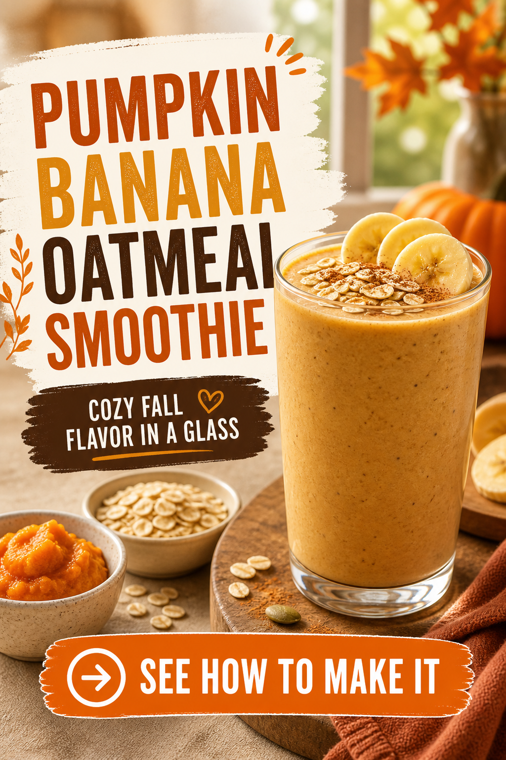 Pumpkin Banana Oatmeal Smoothie for Fall Mornings