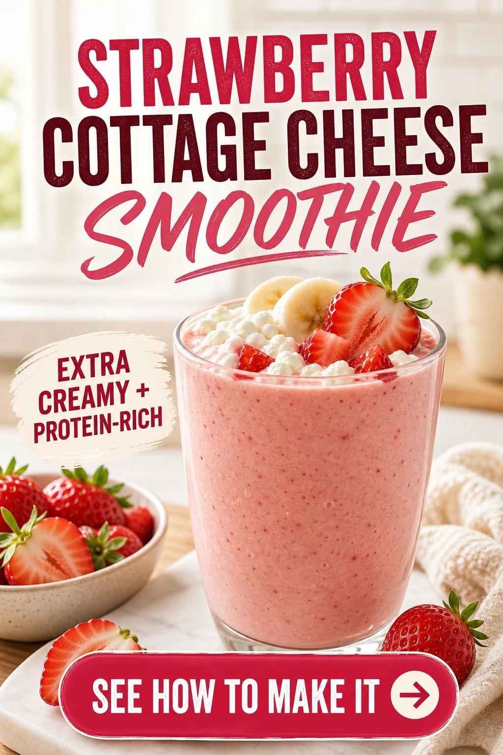 Strawberry Cottage Cheese Smoothie That Tastes Like Cheesecake