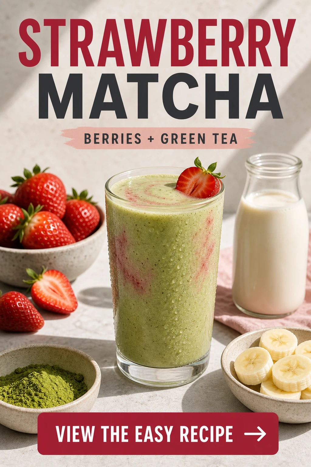Strawberry Matcha Smoothie With Oat Milk