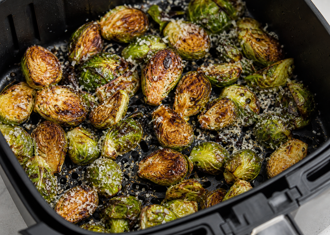 Crispy Air Fryer Brussels Sprouts With Balsamic Parmesan
