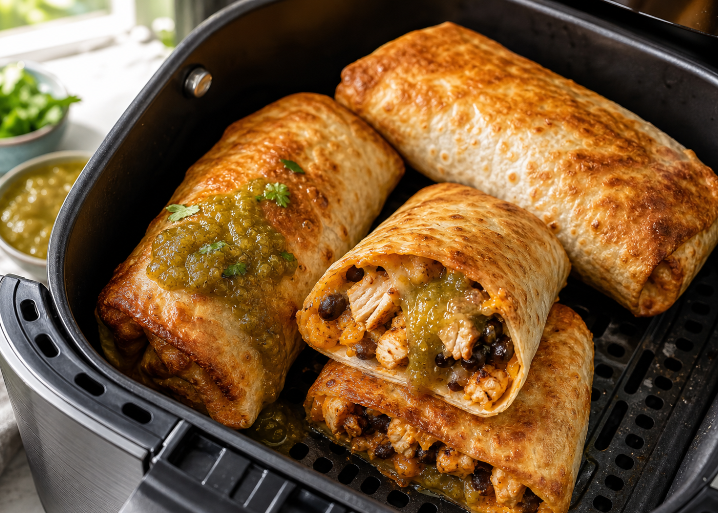 Crispy Air Fryer Burritos With Salsa Verde