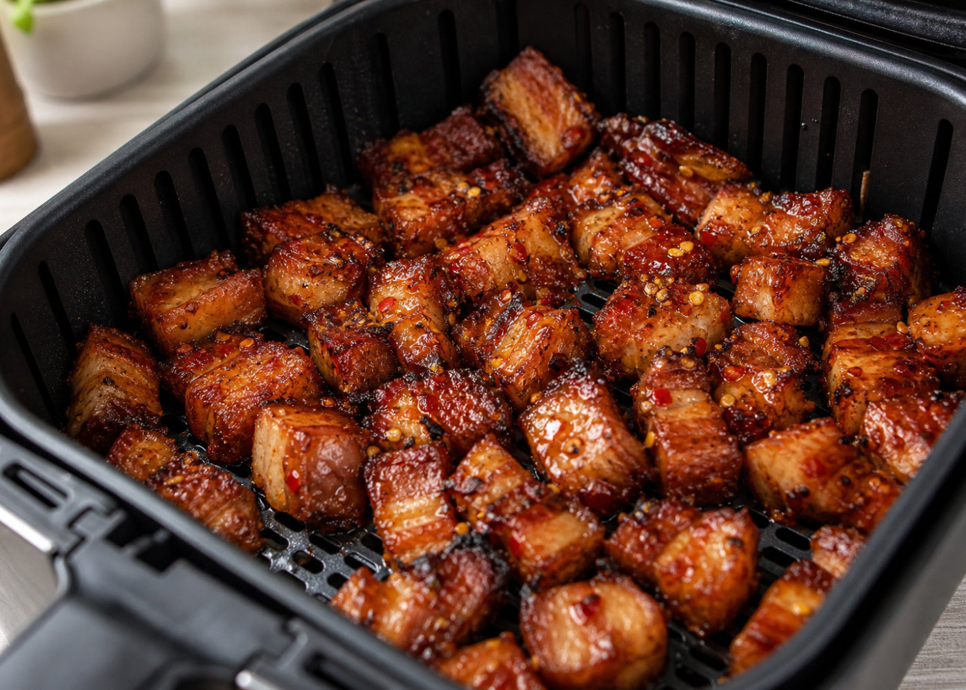 Crispy Air Fryer Pork Belly Bites With Chili Honey