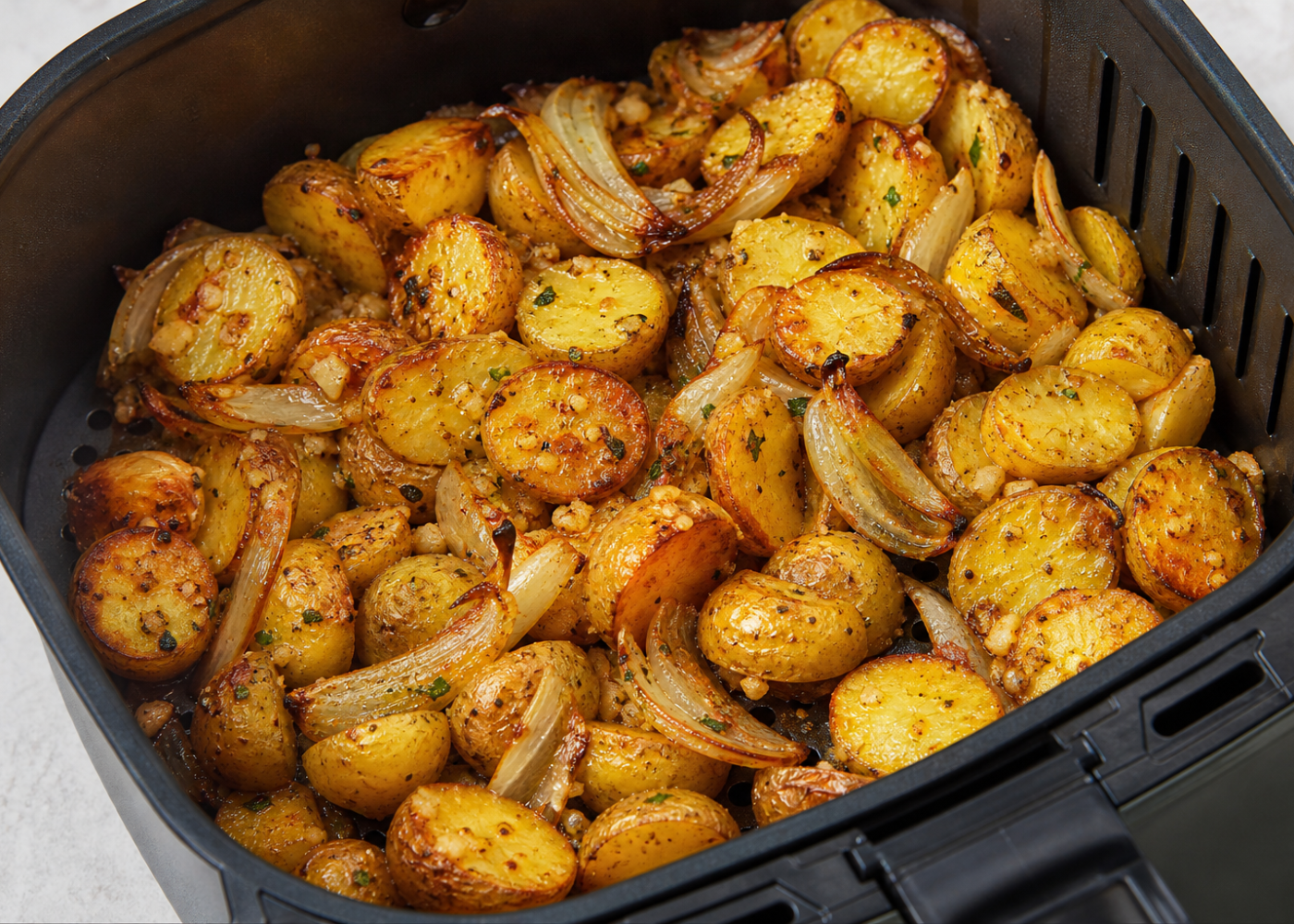 Garlic Butter Air Fryer Potatoes and Onions
