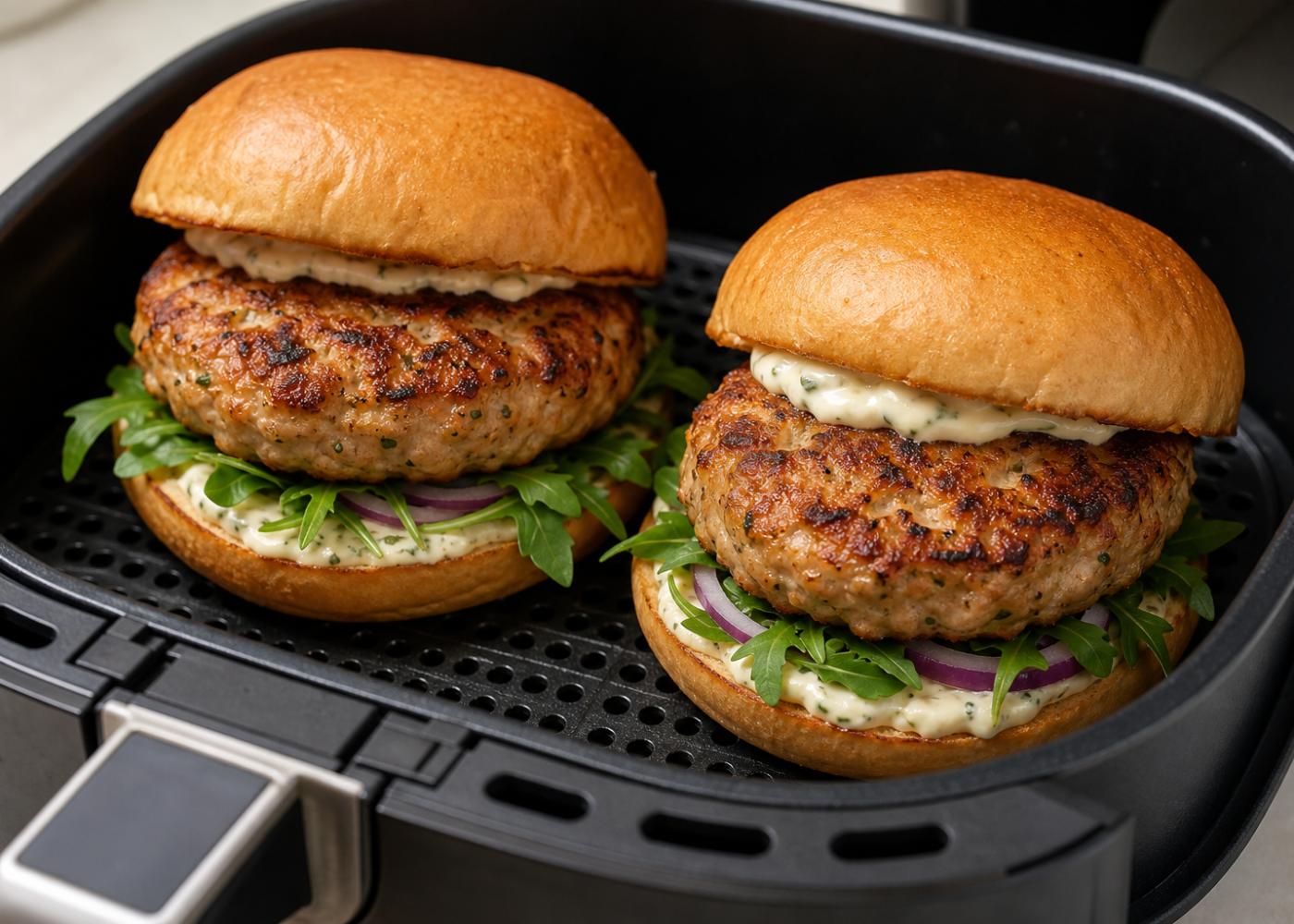 Juicy Turkey Burgers in Air Fryer With Garlic Aioli