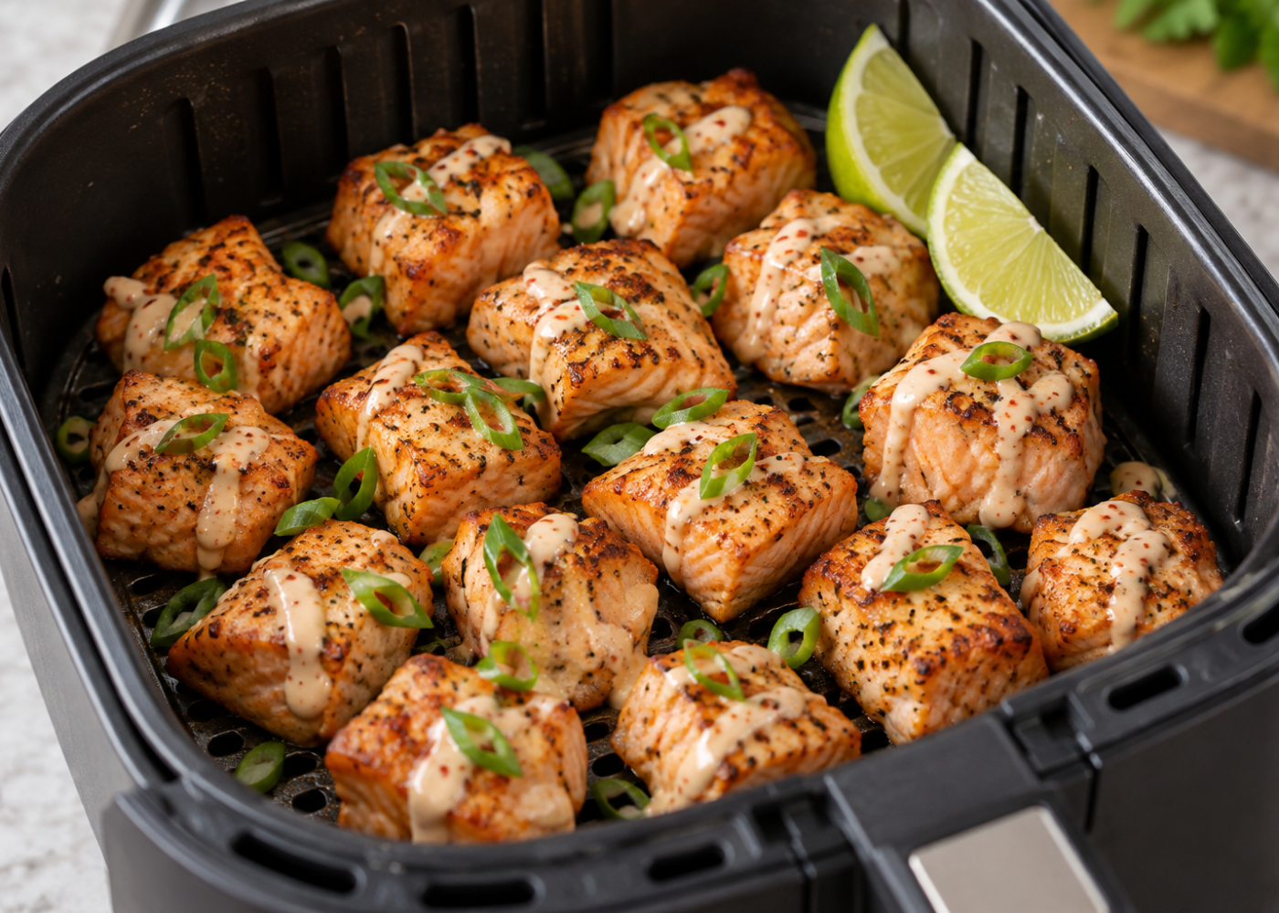 Air Fryer Bang Bang Salmon Bites With Creamy Chili Sauce