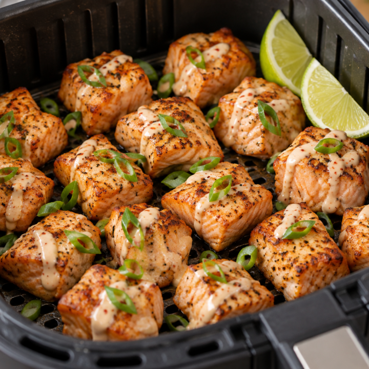 Air Fryer Bang Bang Salmon Bites With Creamy Chili Sauce