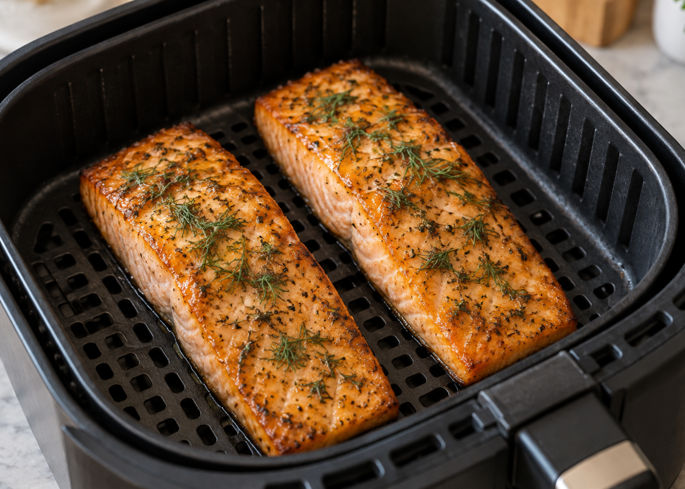 Air Fryer Honey Mustard Salmon With Dill